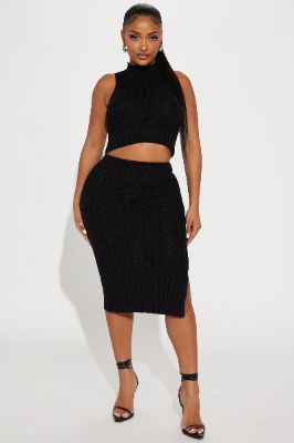 Cierra Sweater Skirt Set - Black sold by Fashion Nova