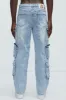 Always Distressed Cargo Straight Jeans - Medium Wash sold by Fashion Nova