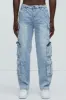 Always Distressed Cargo Straight Jeans - Medium Wash sold by Fashion Nova