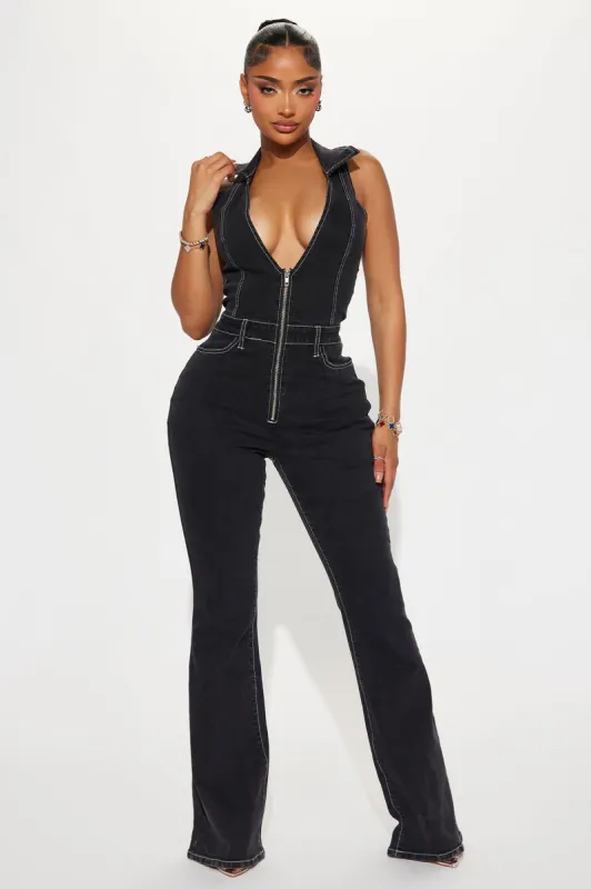Fine Time Denim Jumpsuit - Black sold by Fashion Nova