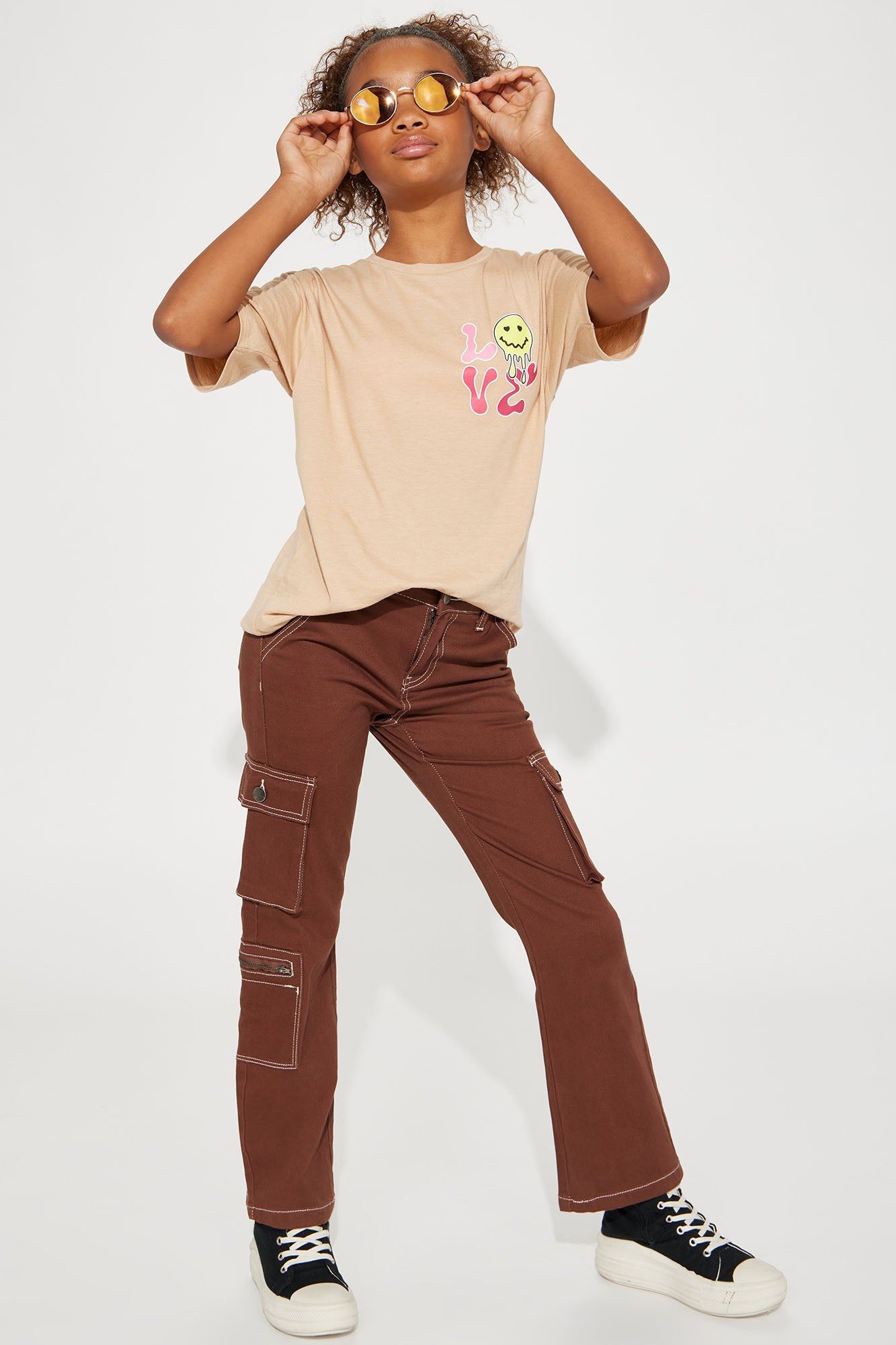 Mini Twill Wide Leg Cargo Pants - Chocolate sold by Fashion Nova