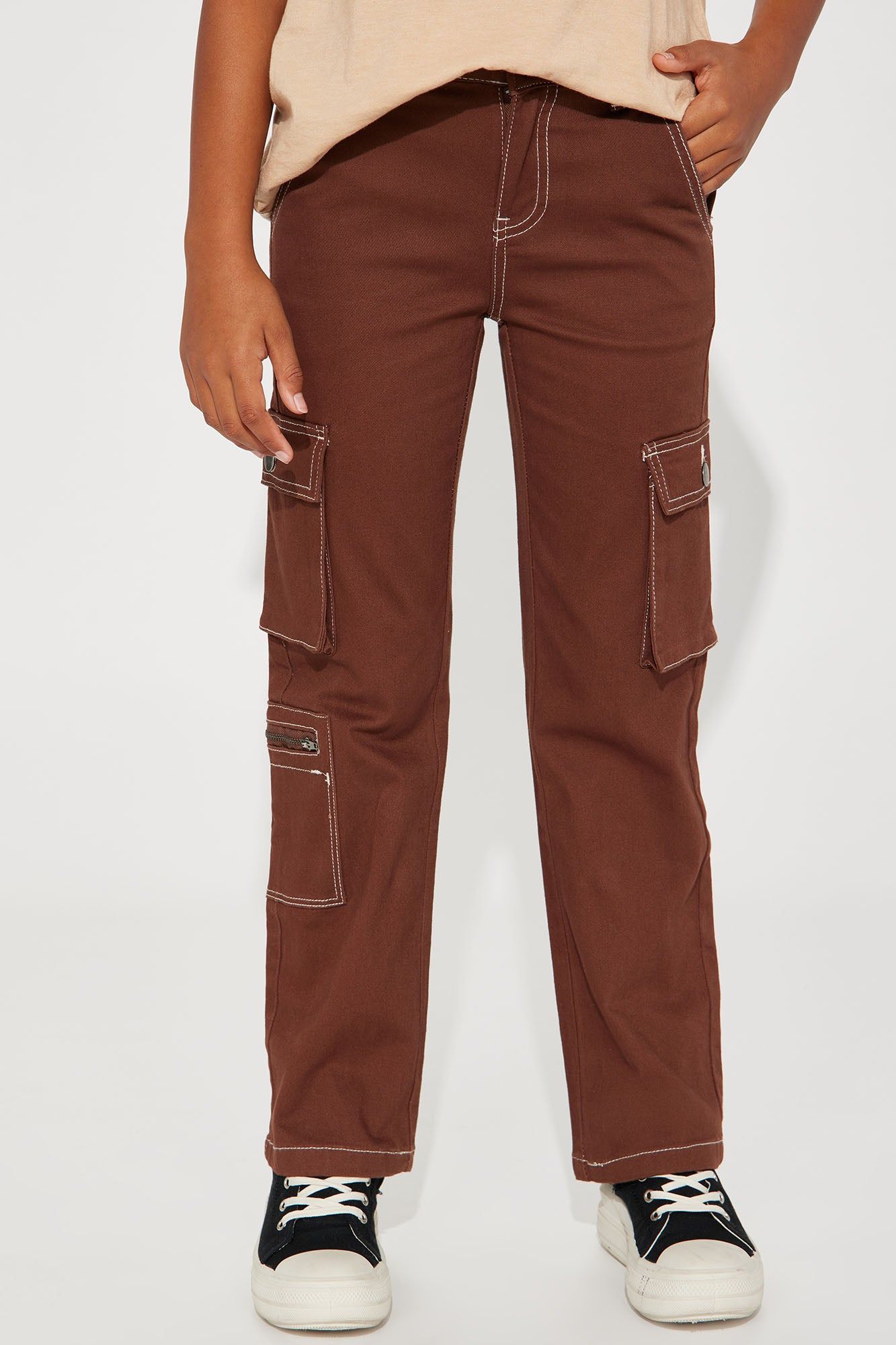 Mini Twill Wide Leg Cargo Pants - Chocolate sold by Fashion Nova product image thumbnail 2