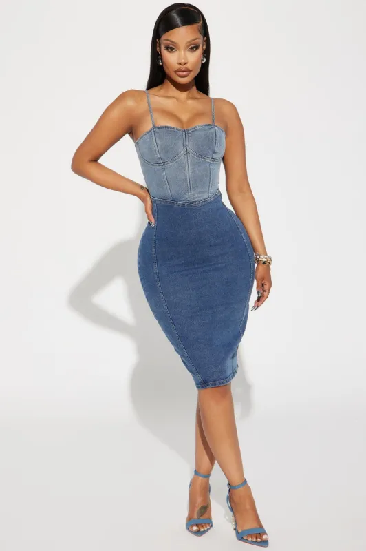Rodeo Babe Denim Midi Dress - Blue sold by Fashion Nova