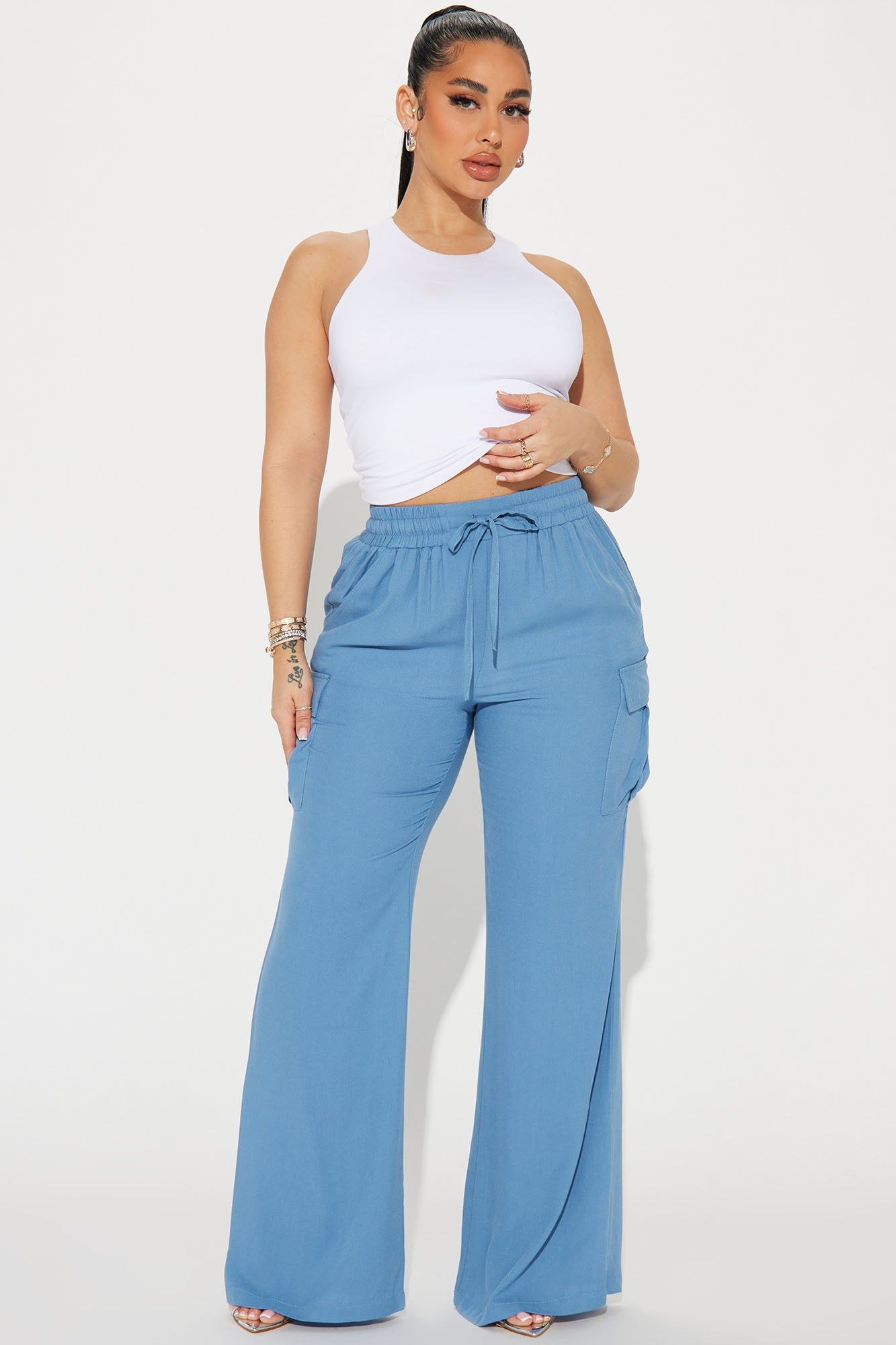 Camilla Wide Leg Cargo Pant - Blue sold by Fashion Nova
