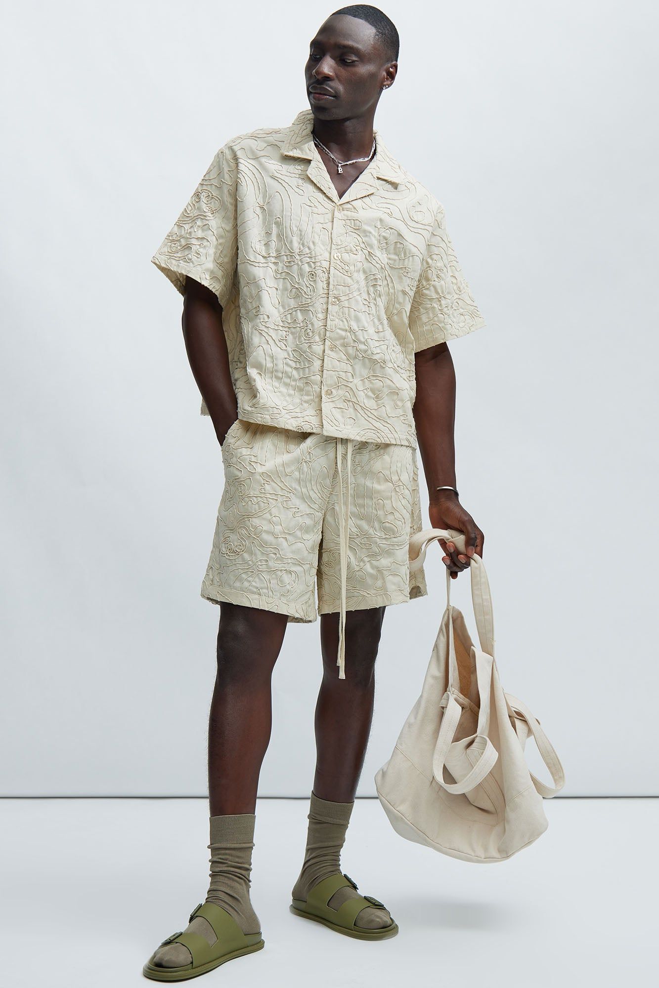 Swirl Jacquard Linen Shirt - Off White sold by Fashion Nova product image thumbnail 2