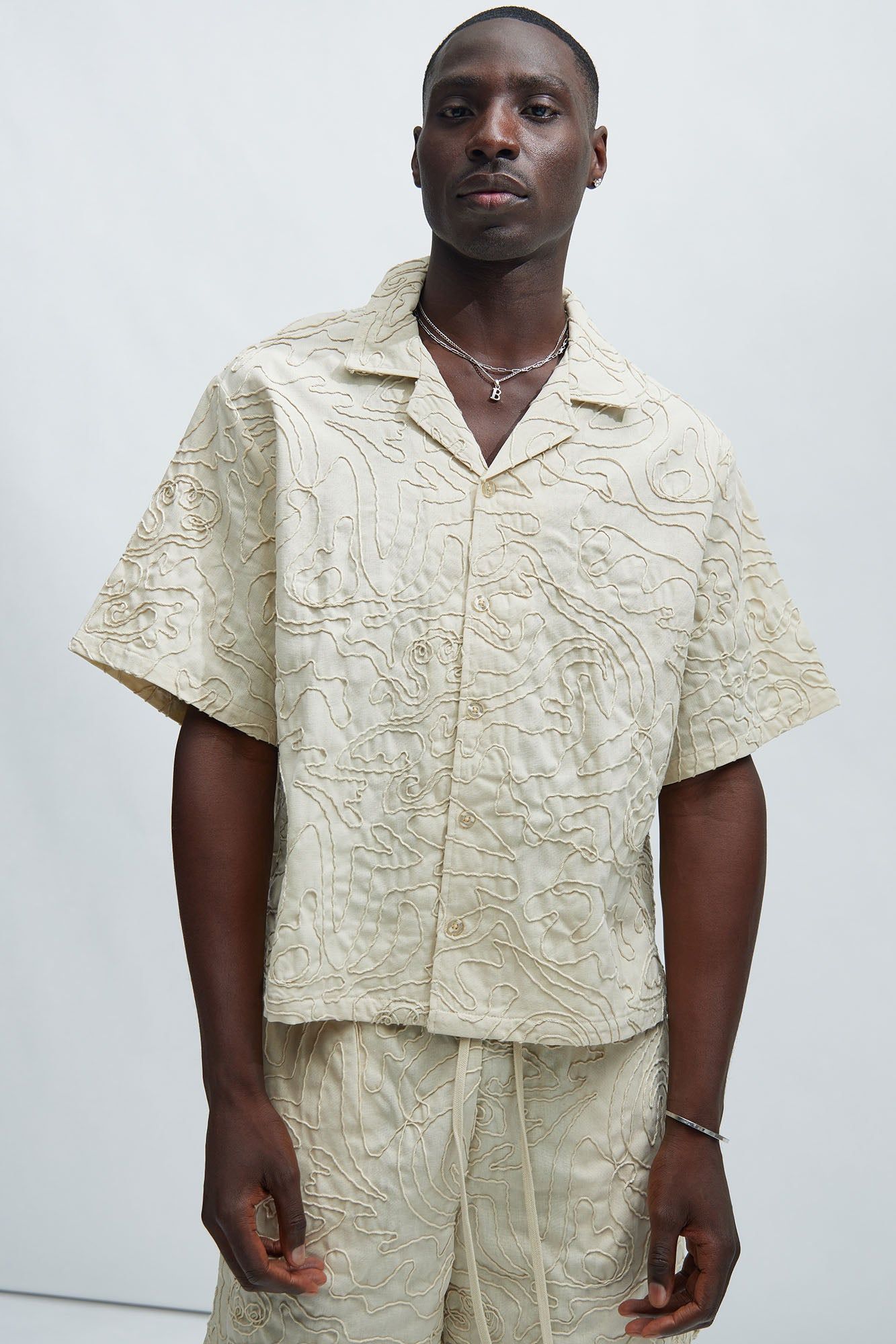 Swirl Jacquard Linen Shirt - Off White sold by Fashion Nova