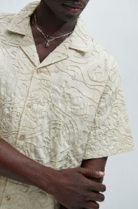 Swirl Jacquard Linen Shirt - Off White sold by Fashion Nova