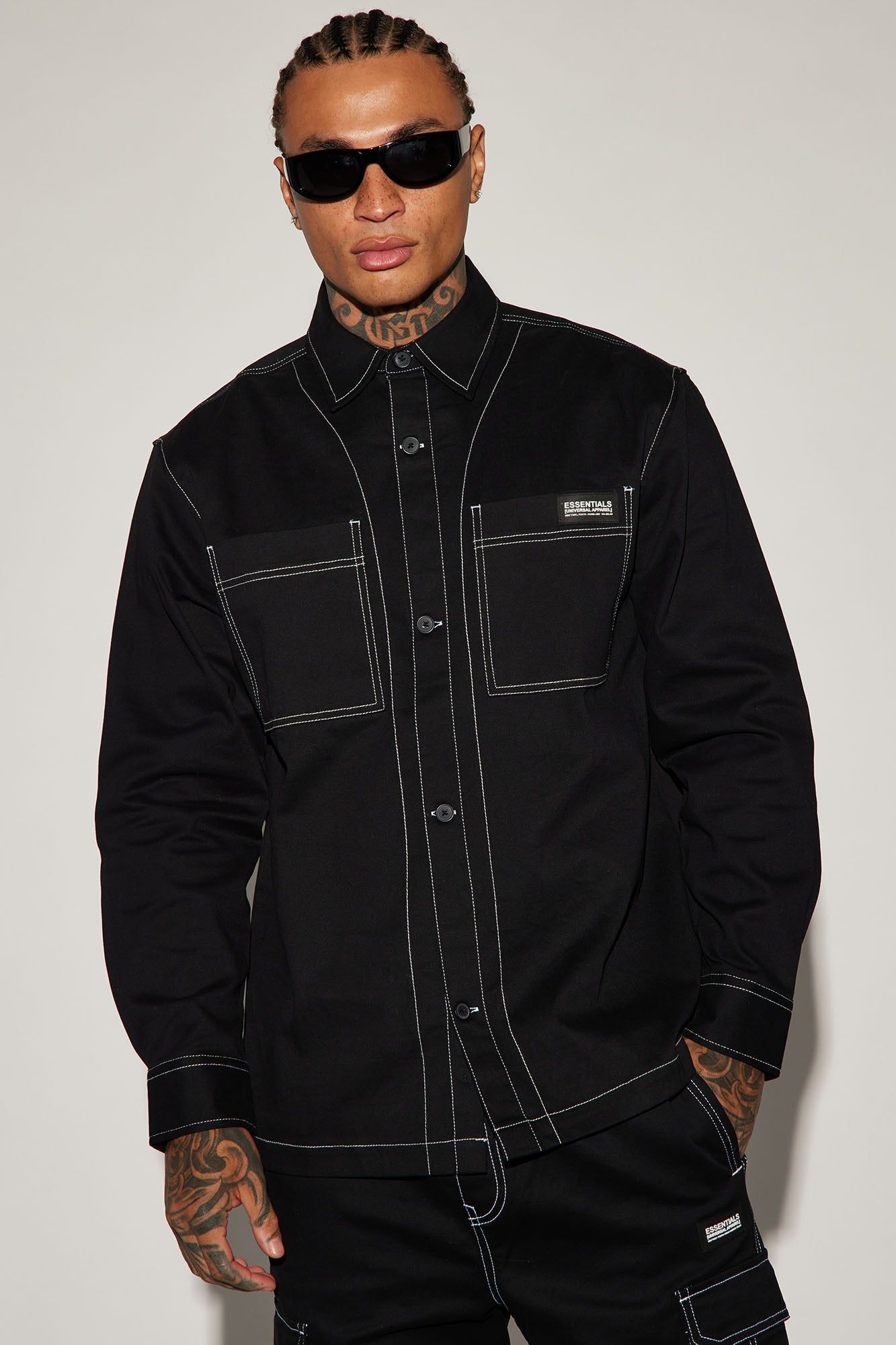 Rocky Contrast Stitch Shacket - Black sold by Fashion Nova