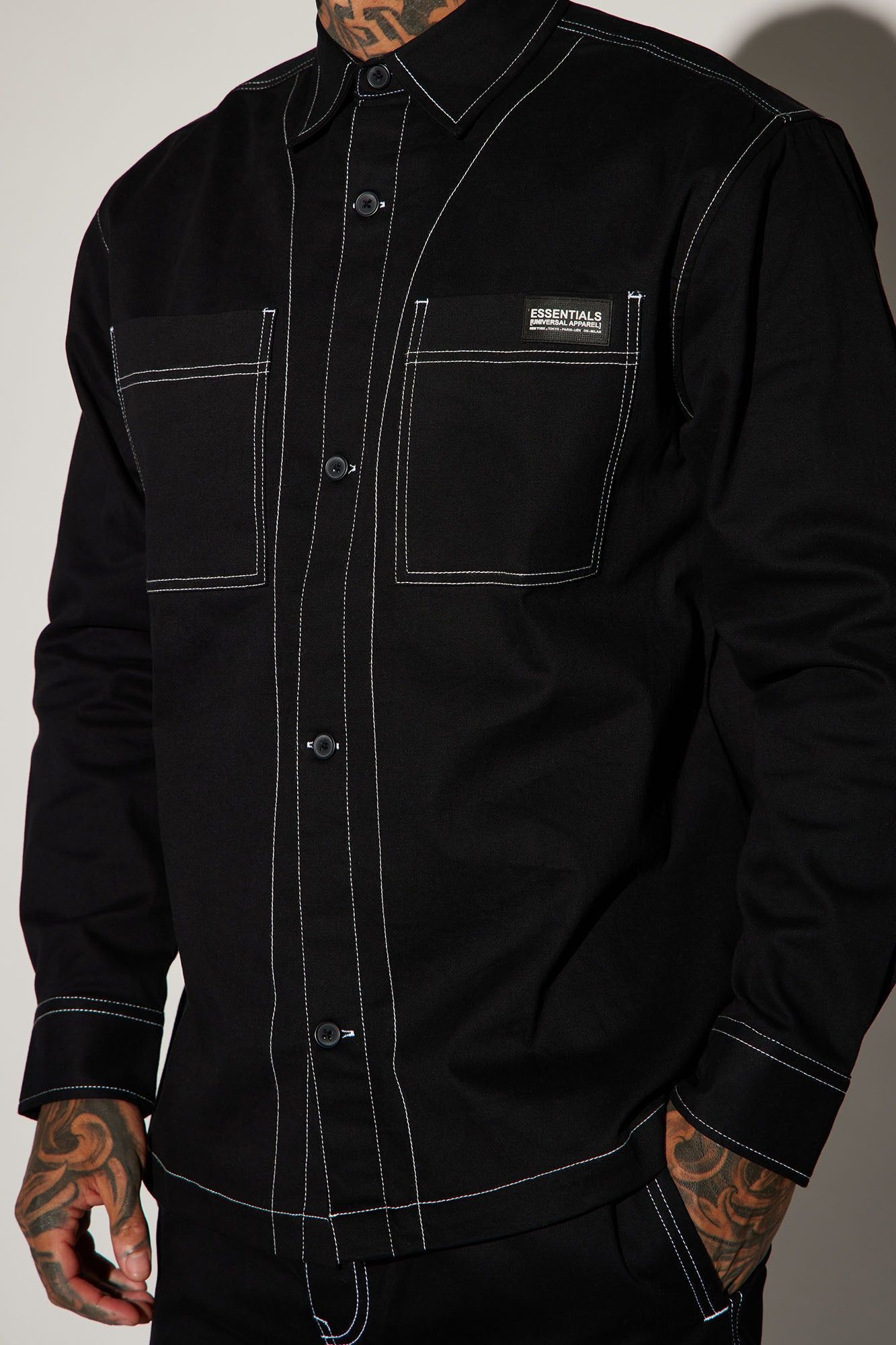 Rocky Contrast Stitch Shacket - Black sold by Fashion Nova product image thumbnail 3