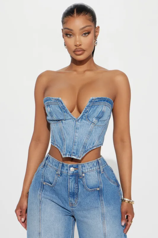 Full Focus Denim Corset Top - Medium Wash sold by Fashion Nova