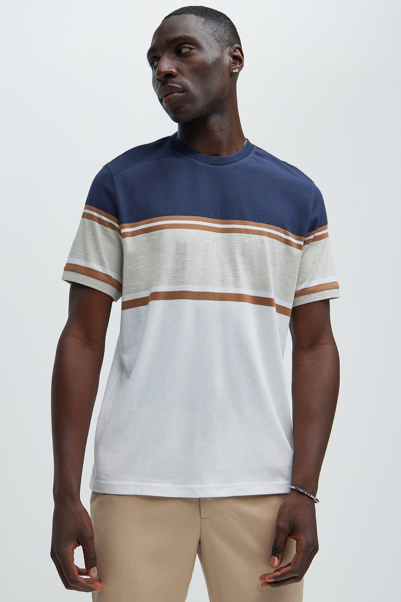 Color Trio Short Sleeve Tee - Navy/Multi sold by Fashion Nova