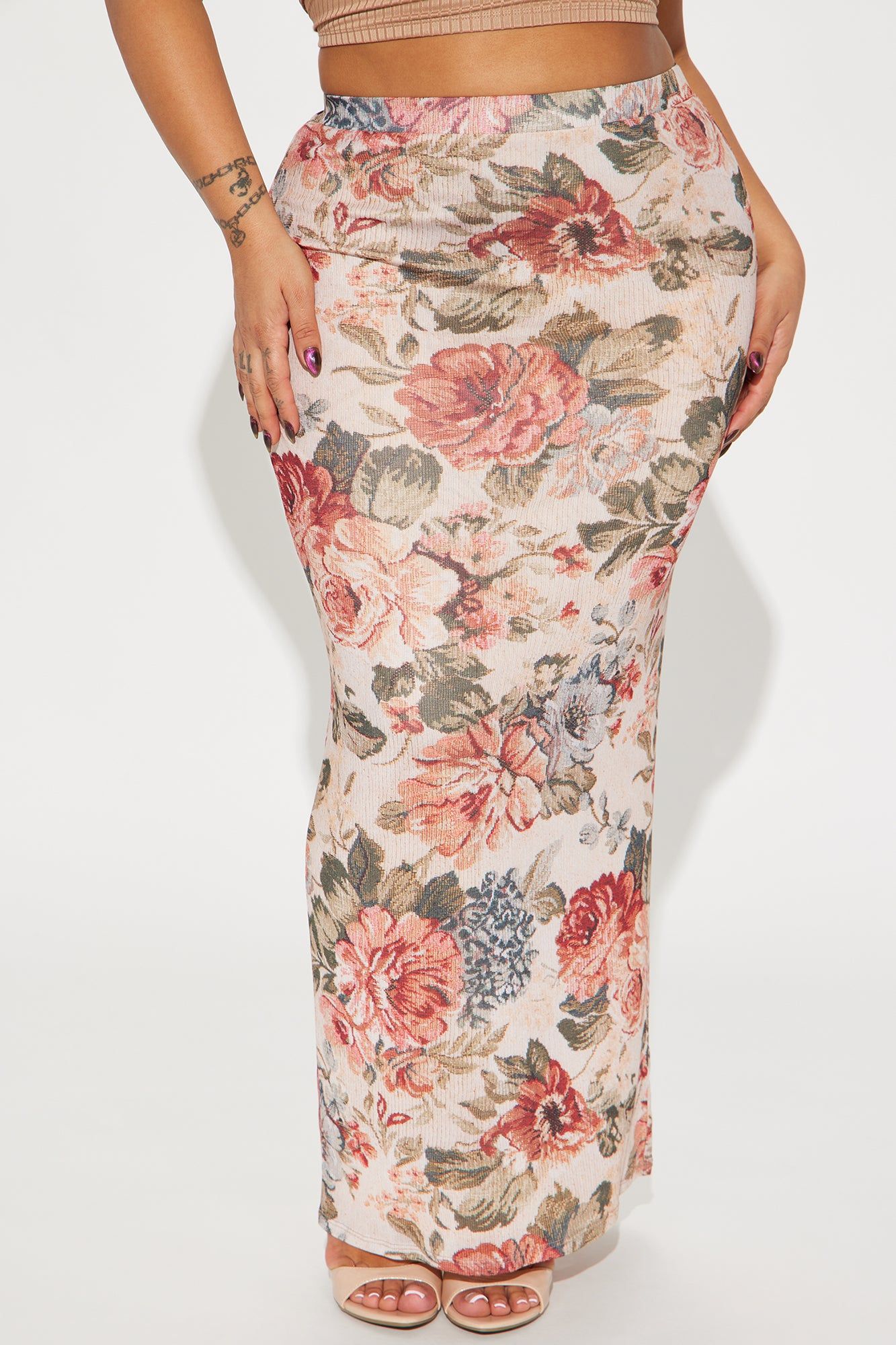 Kelina Floral Mesh Maxi Skirt - Taupe/combo sold by Fashion Nova product image thumbnail 5