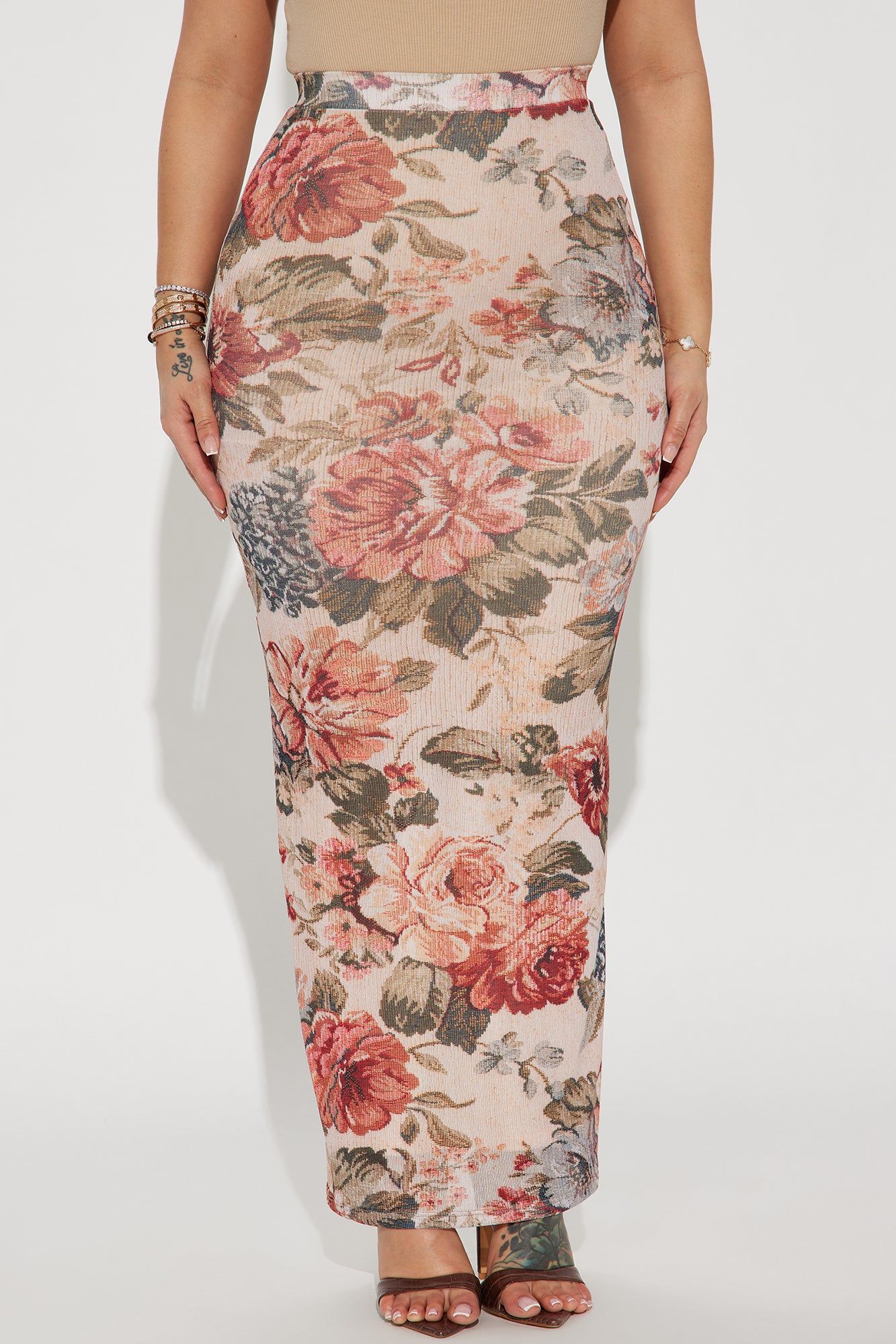 Kelina Floral Mesh Maxi Skirt - Taupe/combo sold by Fashion Nova product image thumbnail 2