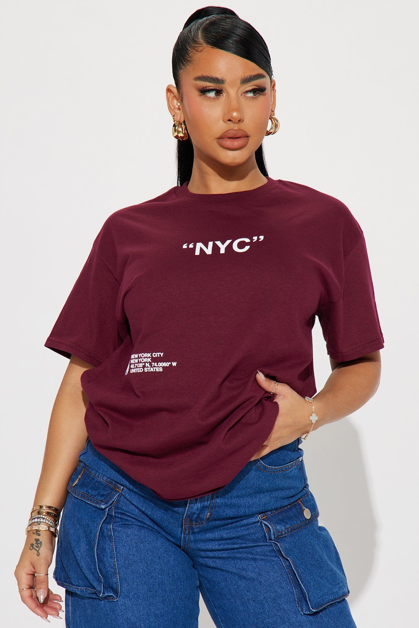 Destination NYC Graphic T-Shirt - Burgundy sold by Fashion Nova