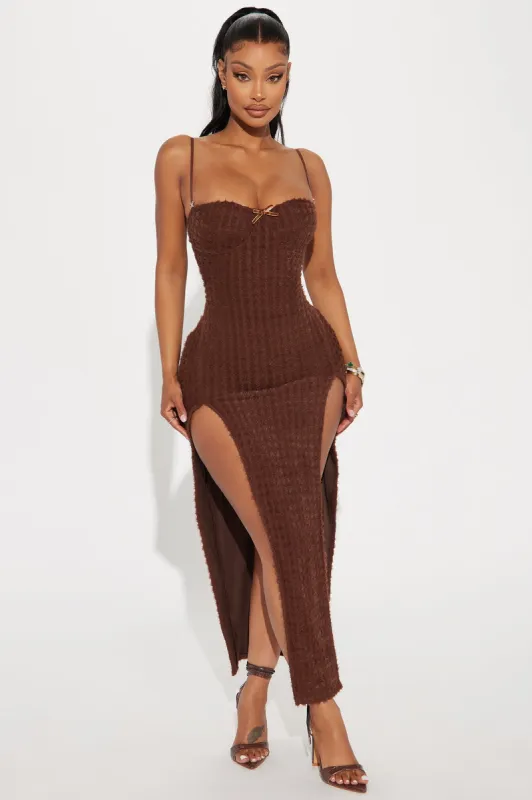 Holly Sweater Slit Maxi Dress - Chocolate sold by Fashion Nova