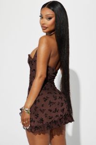 Julia Floral Mini Dress - Chocolate sold by Fashion Nova