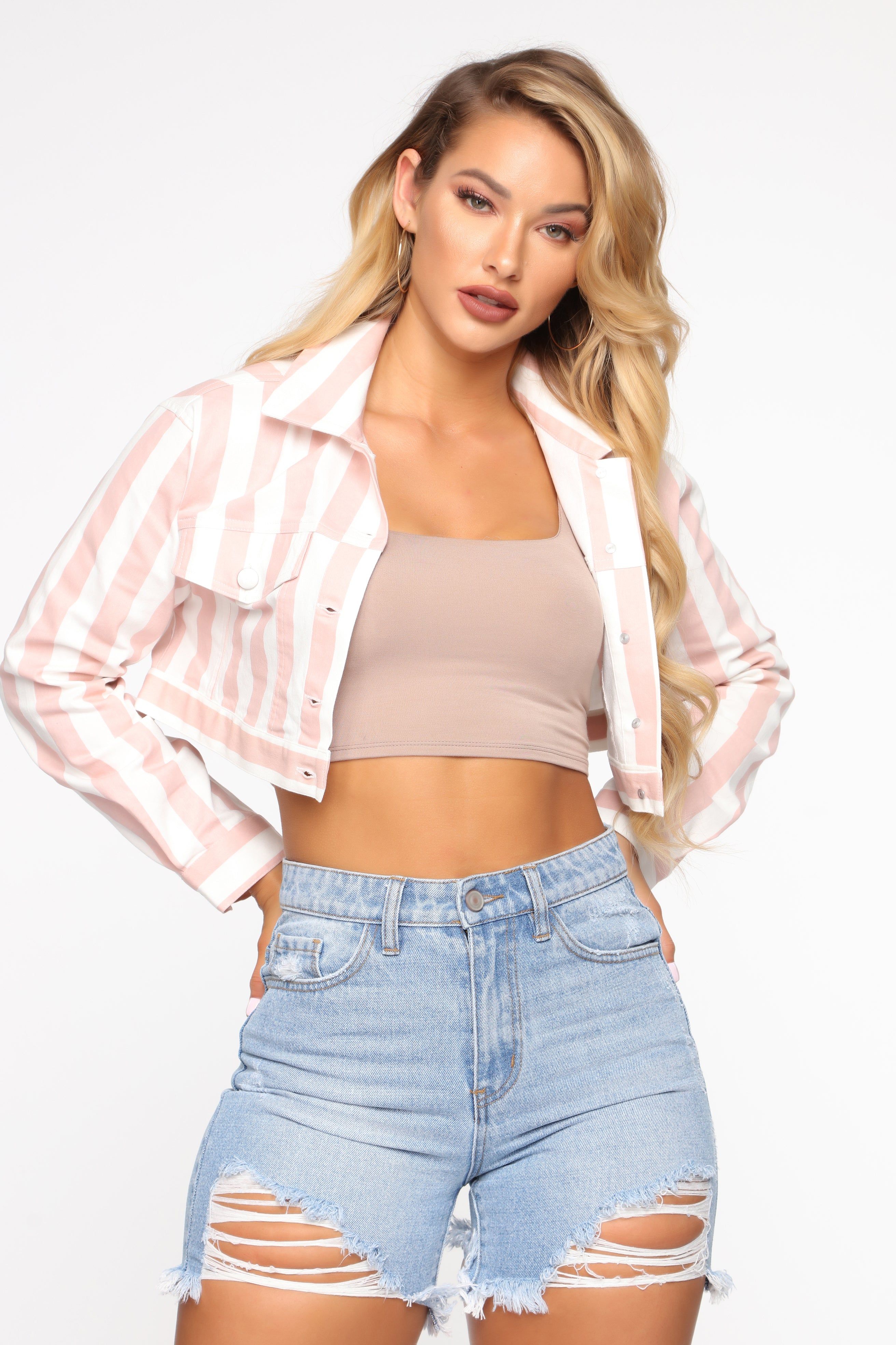 Stripe It Off Jacket - Pink sold by Fashion Nova