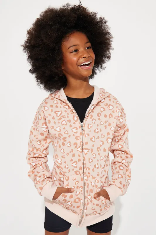 Mini My Heart Is Pure Zip Up Hoodie - Brown sold by Fashion Nova