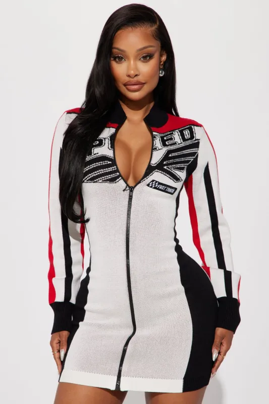 Fast Track Sweater Mini Dress - Red sold by Fashion Nova