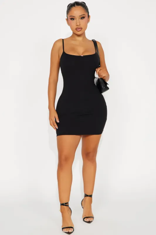 Be Sweet Ribbed Mini Dress - Black sold by Fashion Nova