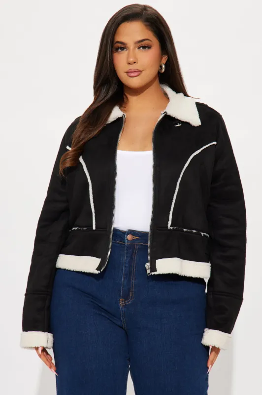 Look My Way Shearling Jacket - Black sold by Fashion Nova