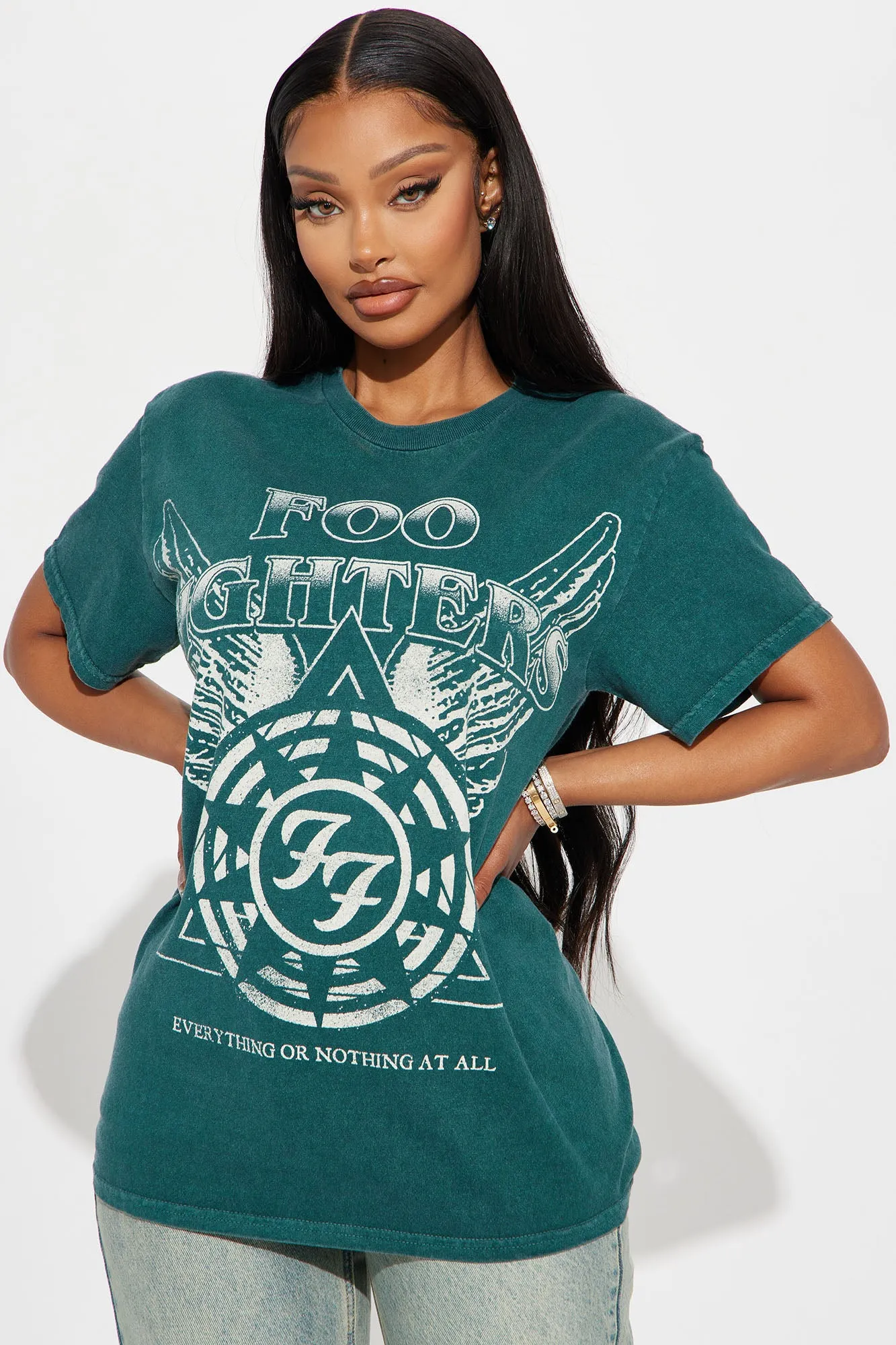 Foo Fighters Tour Washed Tee - Green sold by Fashion Nova