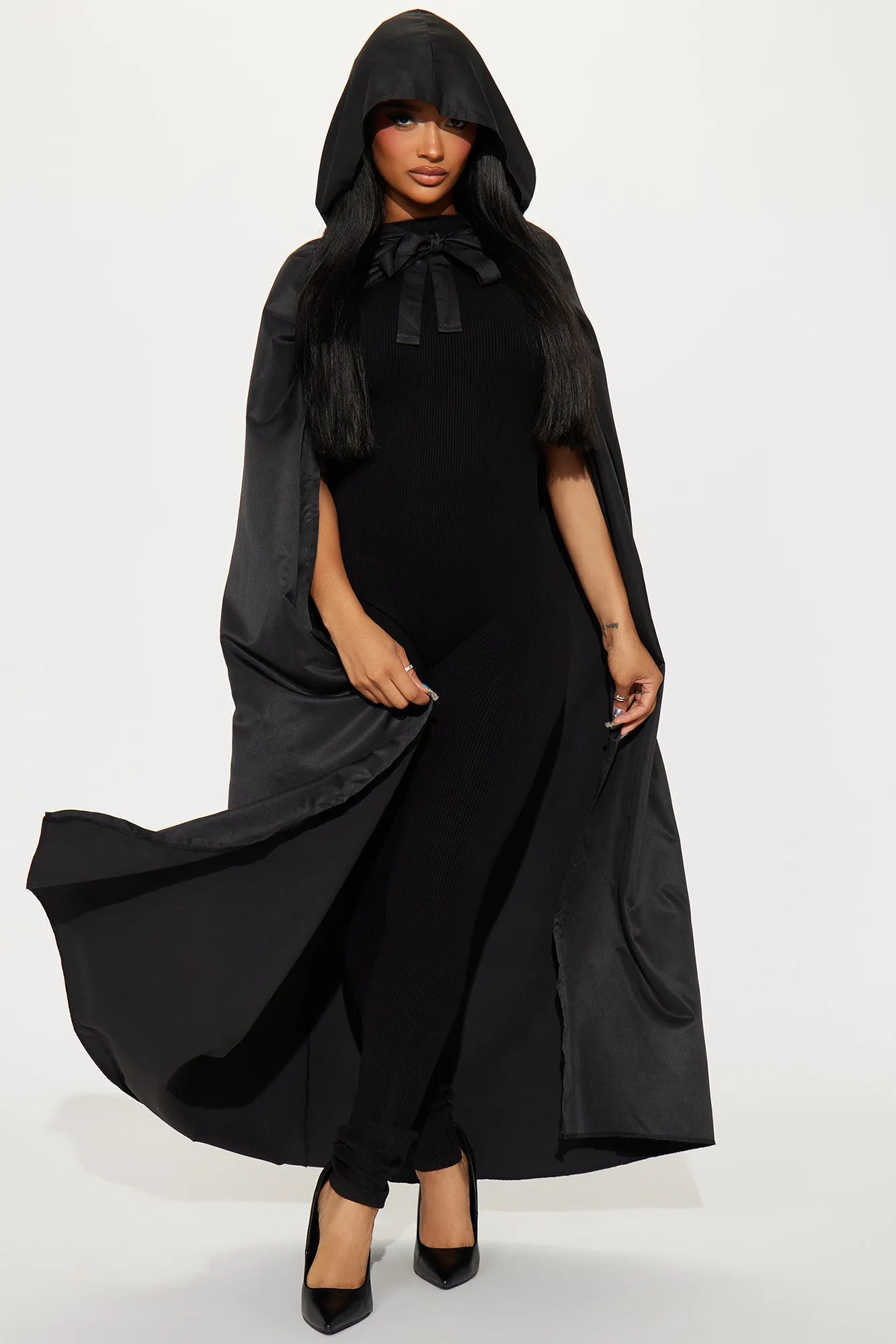 Mysterious Moves Hooded Cape Accessory - Black sold by Fashion Nova