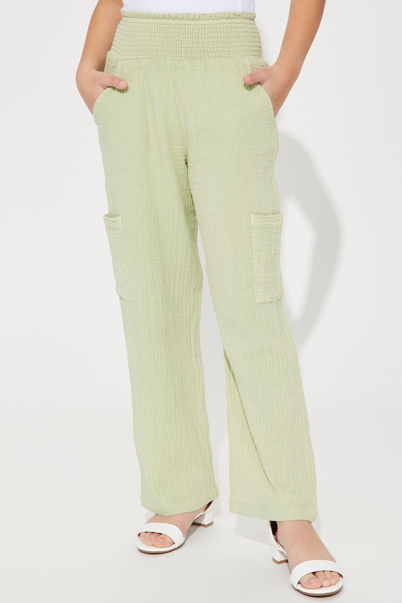 Mini Meadow High Rise Wide Leg Washed Gauze Pant - Green sold by Fashion Nova product image thumbnail 2