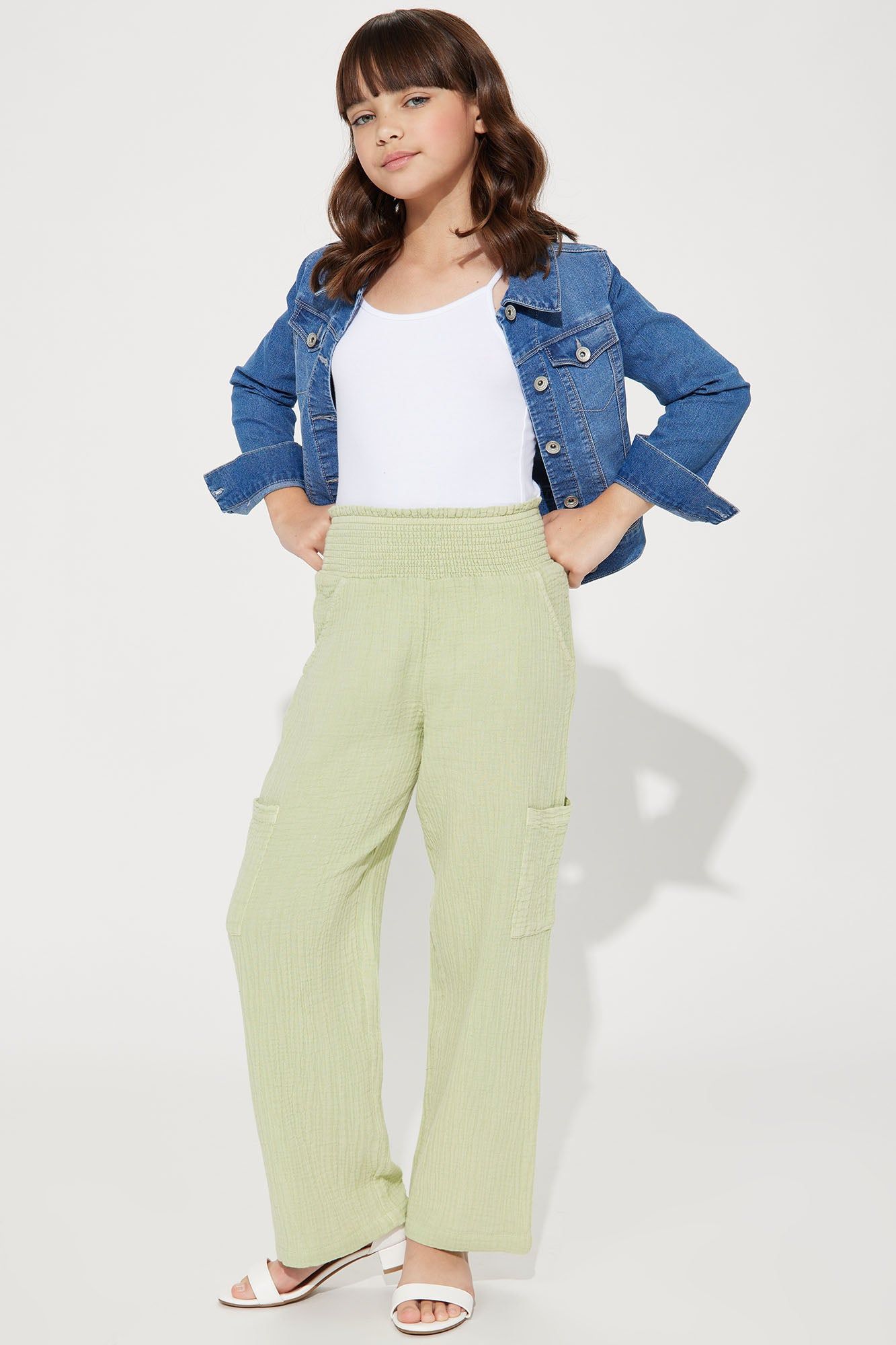 Mini Meadow High Rise Wide Leg Washed Gauze Pant - Green sold by Fashion Nova