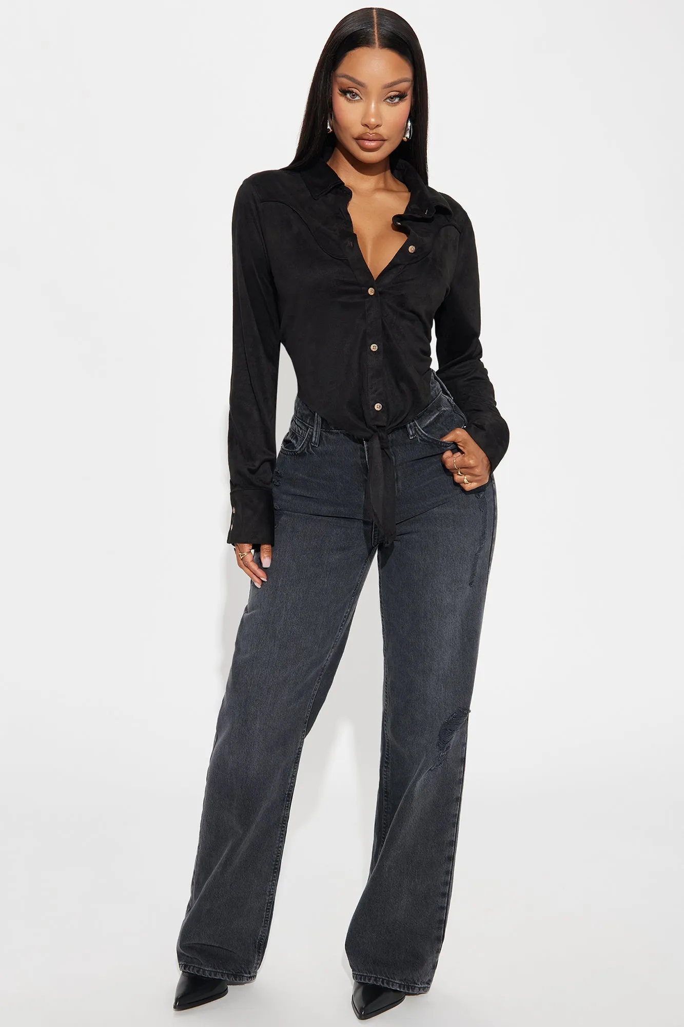 Yee Haw Faux Suede Shirt - Black sold by Fashion Nova product image thumbnail 2