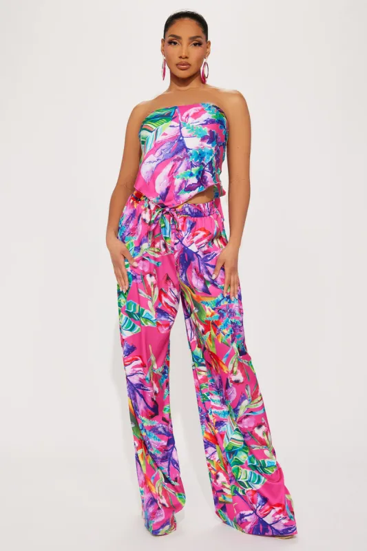 Tropical Babe Satin Pant Set - Pink/combo sold by Fashion Nova
