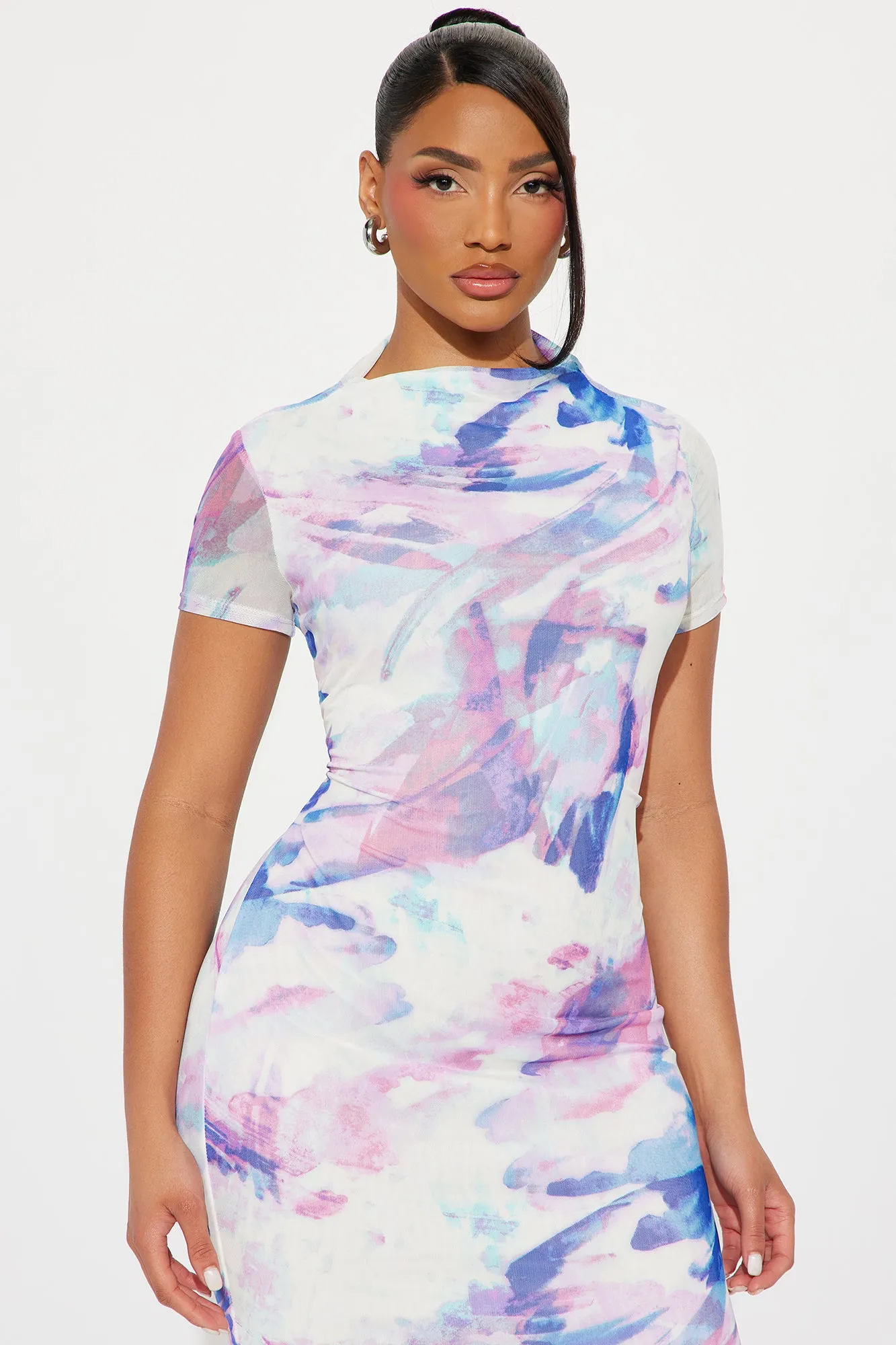 Jennifer Short Sleeve Mesh Maxi Dress - Blue/combo sold by Fashion Nova product image thumbnail 2