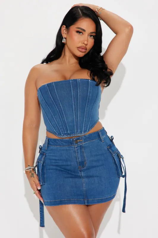Not Your Girlfriend Denim Skirt Set - Medium Wash sold by Fashion Nova