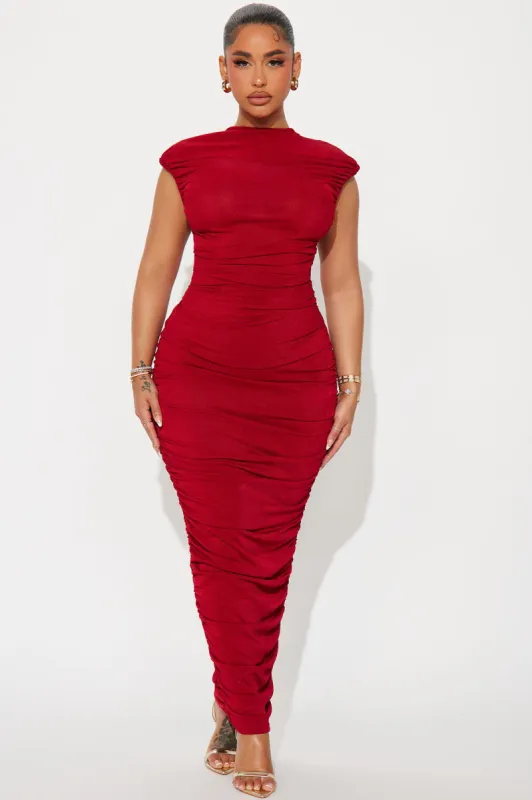 Sofie Ruched Maxi Dress - Red sold by Fashion Nova