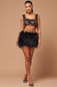 Cecelia Feather Mini Skirt - Black sold by Fashion Nova
