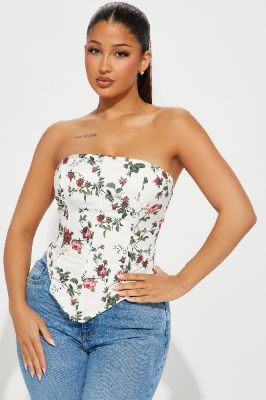 Rosey Days Corset Top - White/combo sold by Fashion Nova