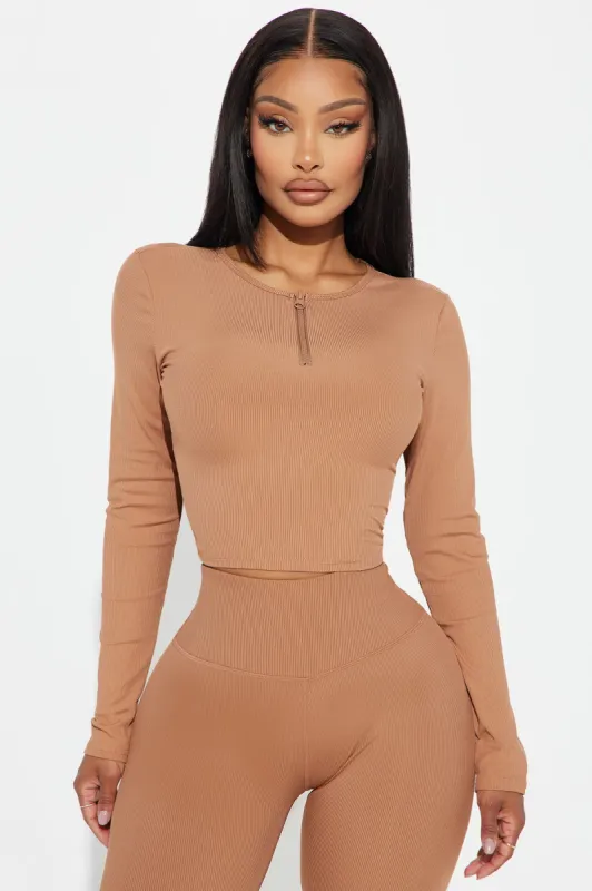 Wellness Ribbed Active Top - Camel sold by Fashion Nova