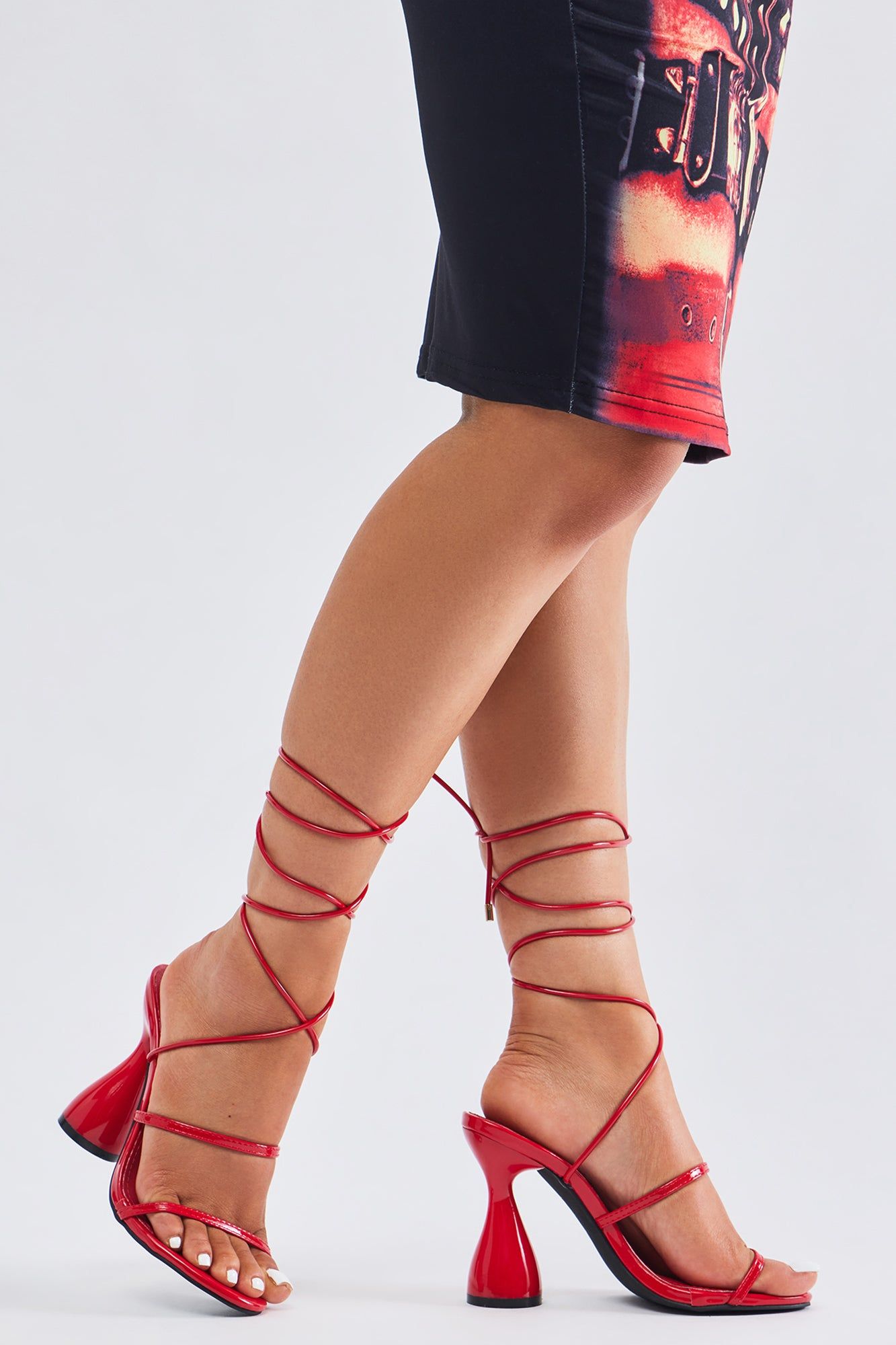 Out And About Wrap Up Heels - Red sold by Fashion Nova