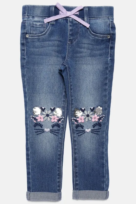 Mini Denim Pull On Cutie Cat Skinny Jeans - Medium Wash sold by Fashion Nova
