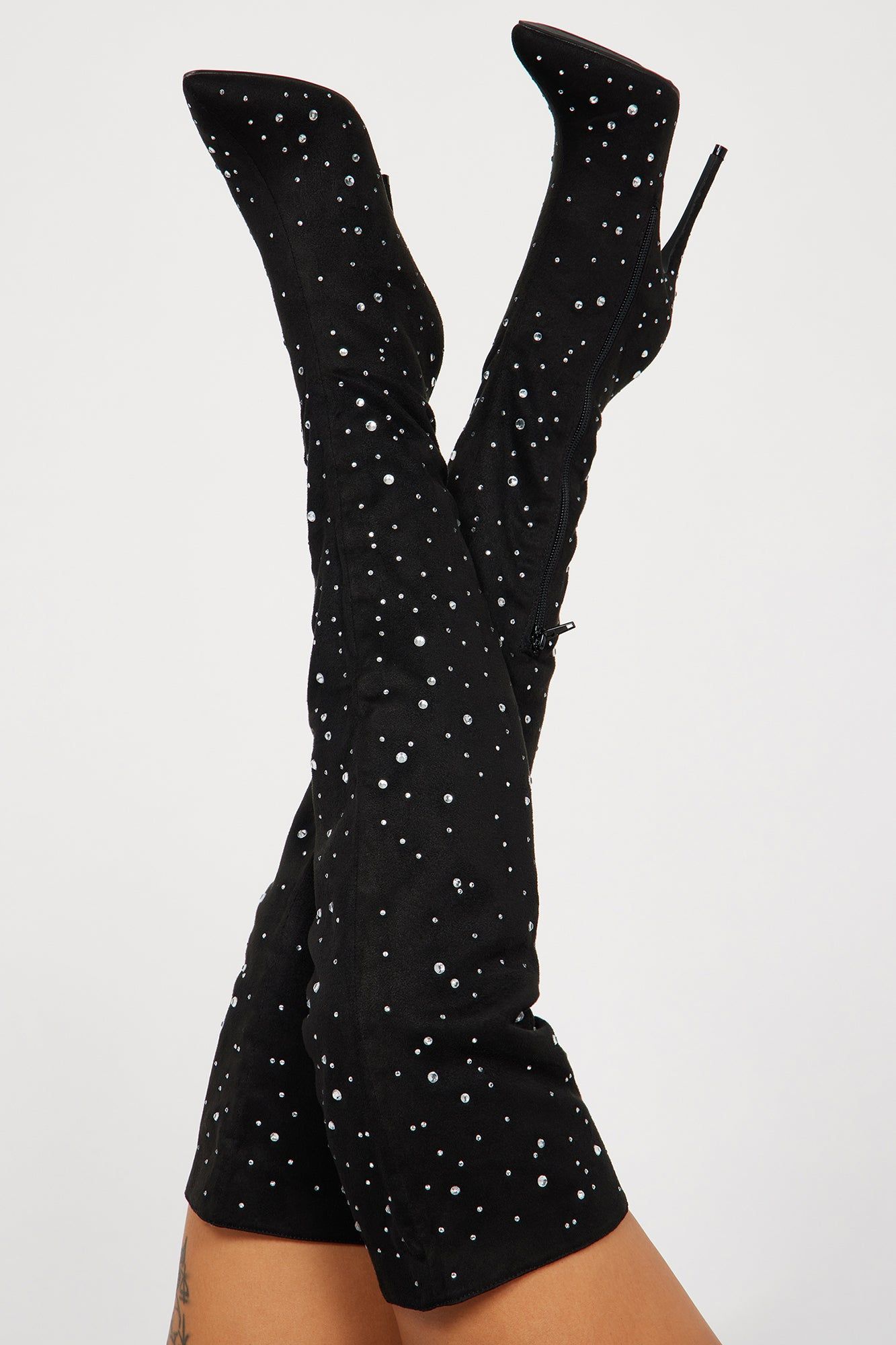 Vienna Embellished Over The Knee Boots - Black sold by Fashion Nova