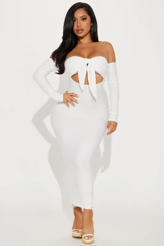 Bombshell Textured Midi Dress - White sold by Fashion Nova