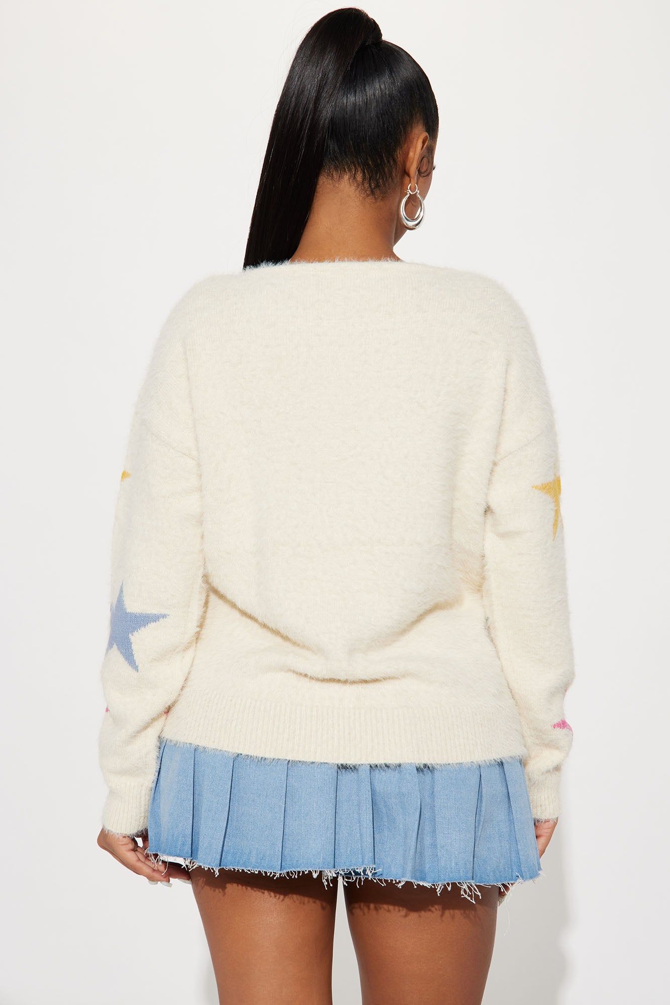 Stare At The Stars Fuzzy Knit Sweater - Cream sold by Fashion Nova product image thumbnail 3
