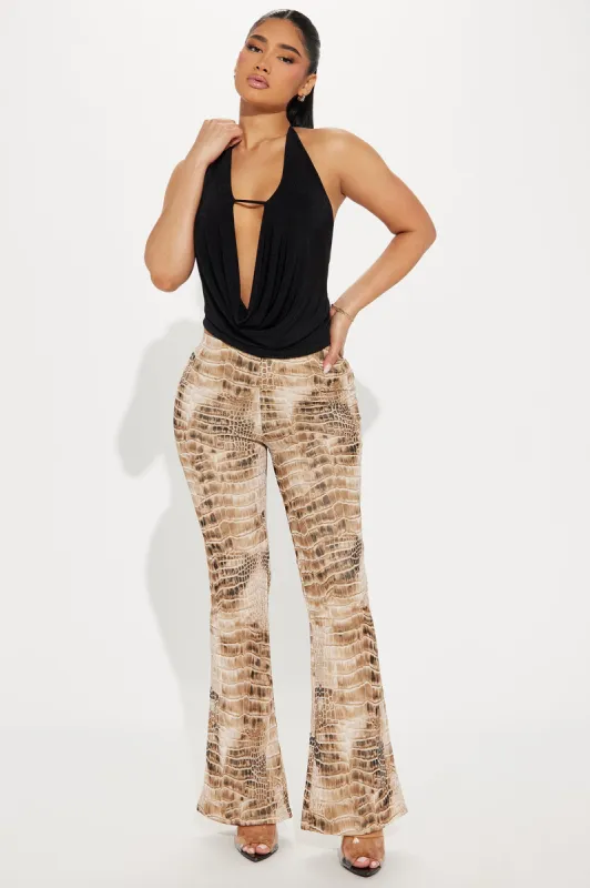 All My Poison Flare Pant - Tan/Multi sold by Fashion Nova