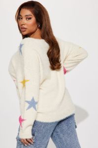 Stare At The Stars Fuzzy Knit Sweater - Cream sold by Fashion Nova