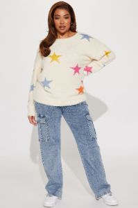 Stare At The Stars Fuzzy Knit Sweater - Cream sold by Fashion Nova
