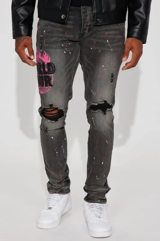 Face It Stacked Skinny Jeans - Black Wash sold by Fashion Nova