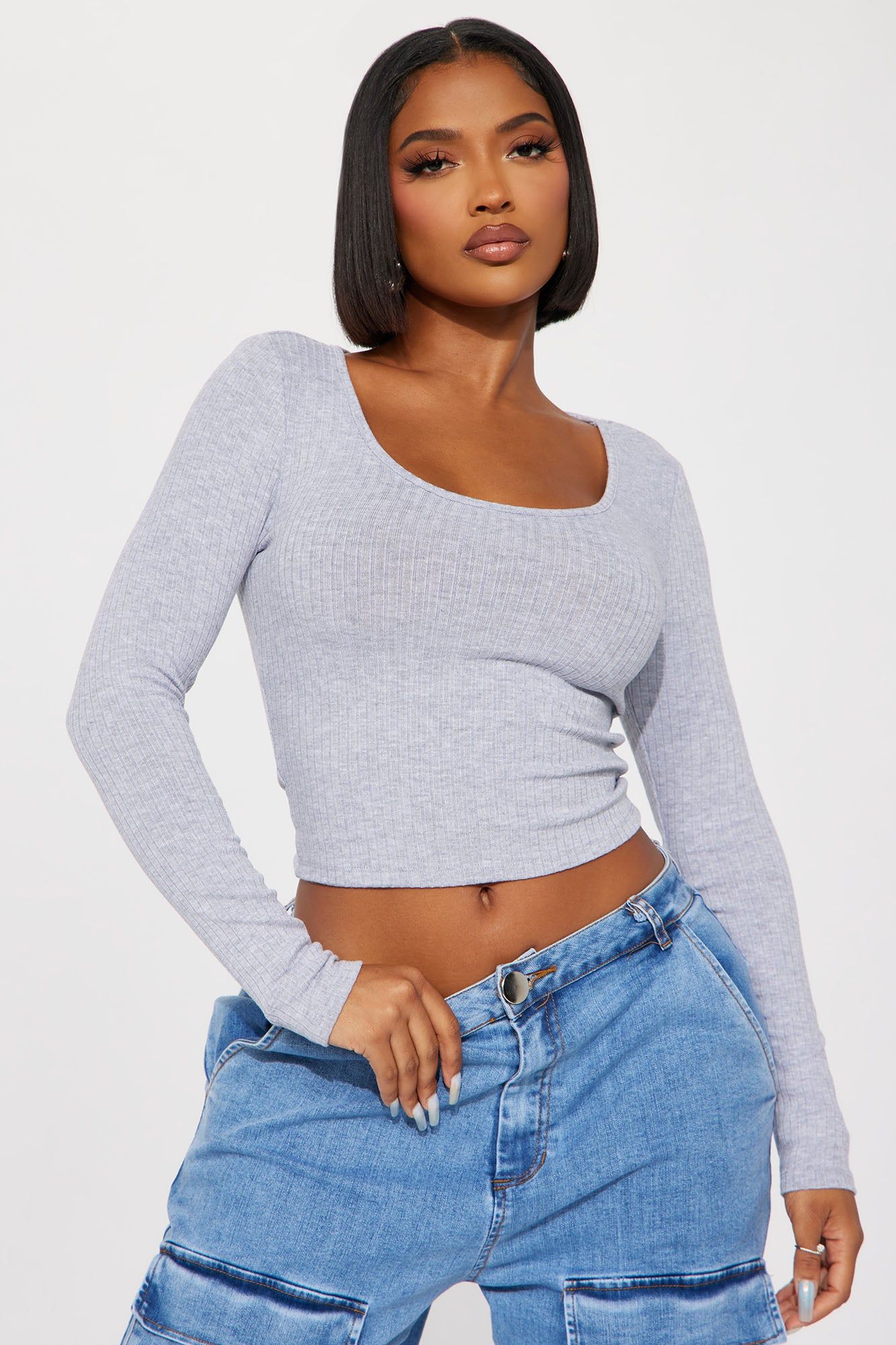 Emelia Ribbed Top - Heather Grey sold by Fashion Nova