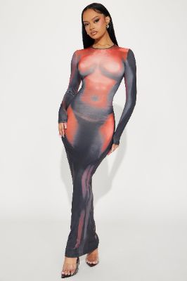 Can't Resist Maxi Dress - Rust/combo sold by Fashion Nova