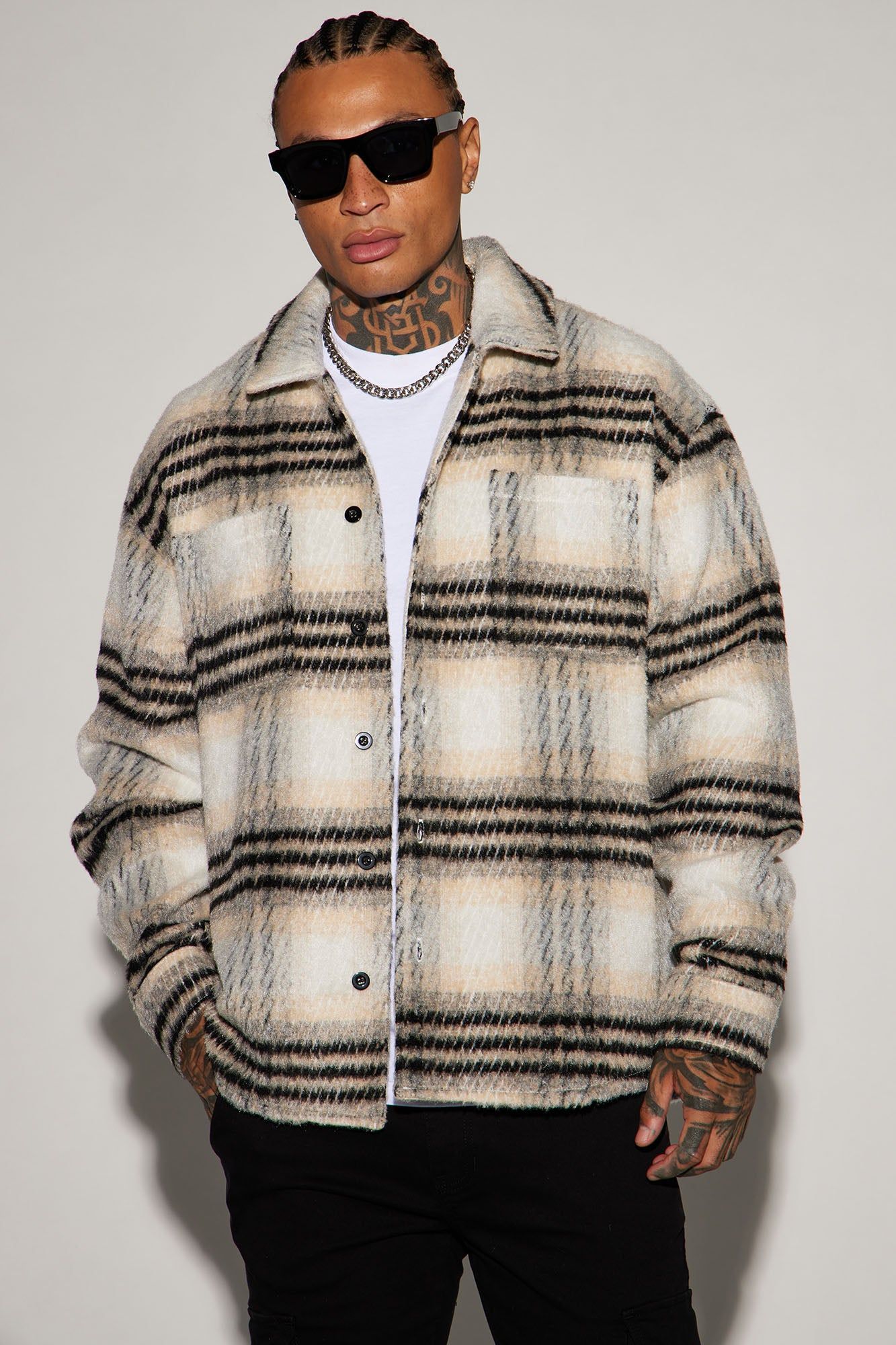 Move Up Plaid Shacket - Black/combo sold by Fashion Nova