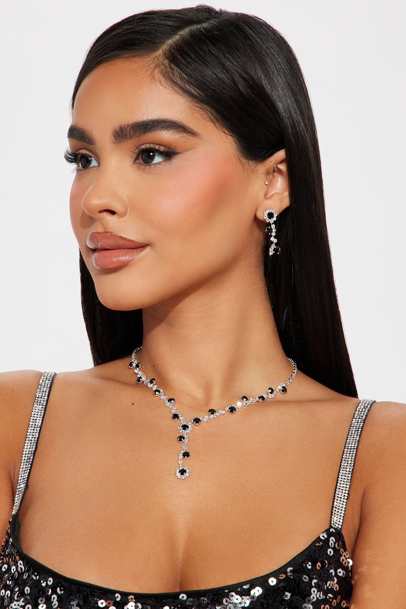 Cherished With Flowers Necklace And Earring Set - Silver/Black sold by Fashion Nova product image thumbnail 2